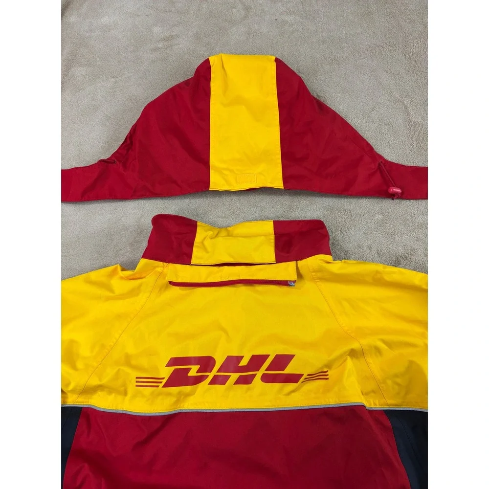 Vintage DHL‎ Service Wind Jacket Men M Red Yellow Mesh Lined Hood Activewear EUC